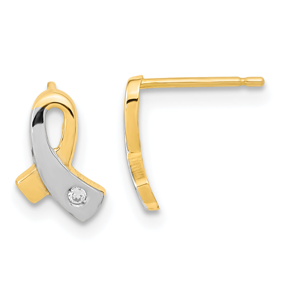 14K Gold White Rhodium CZ Awareness Post Earrings Main image