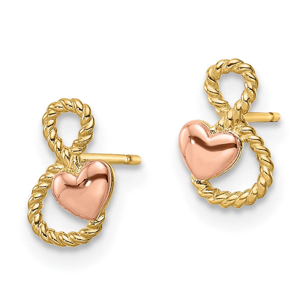 14k Two-tone Heart Post Earrings Secondary image
