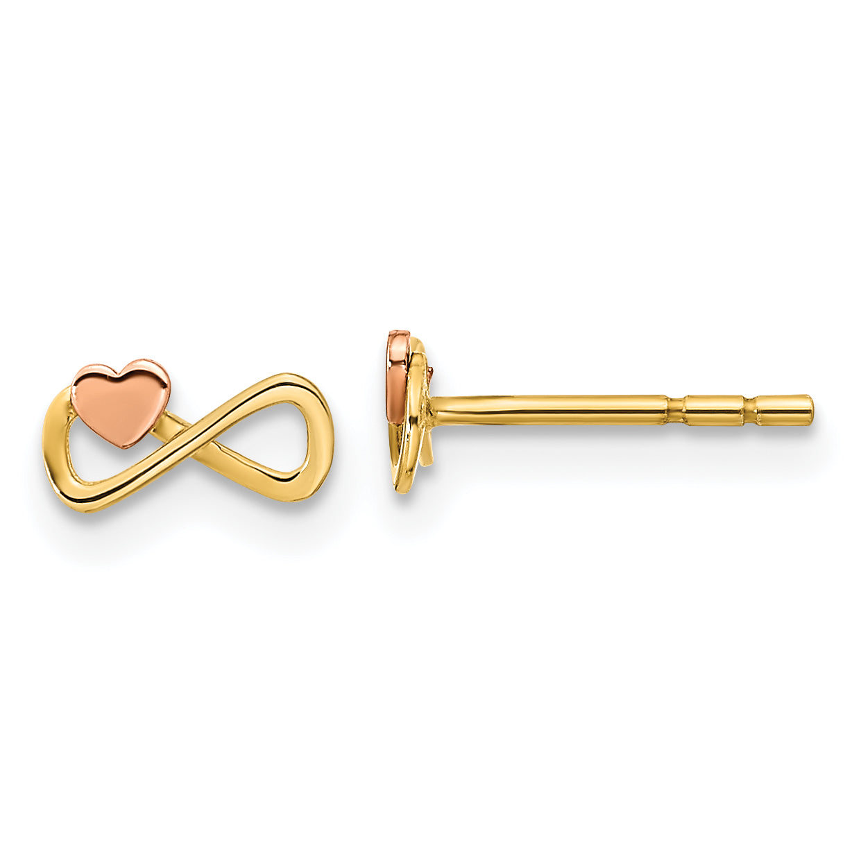 14K Two-tone Infinity with Heart Post Earrings Main image