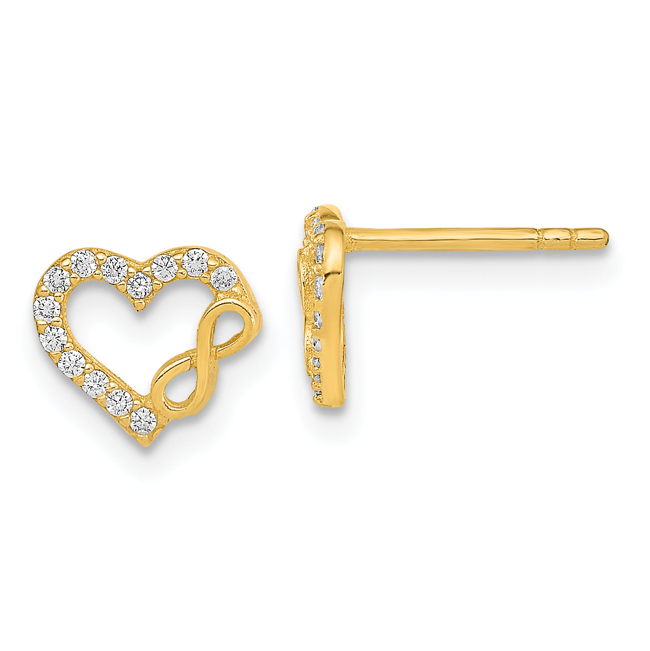 14K Polished Cut Out Heart and Infinity Sign CZ Post Earrings Main image