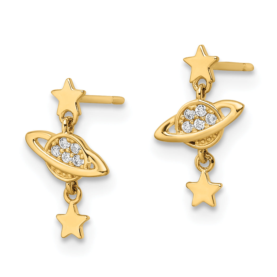 14k CZ Saturn & Stars Dangle Post Earrings Secondary image