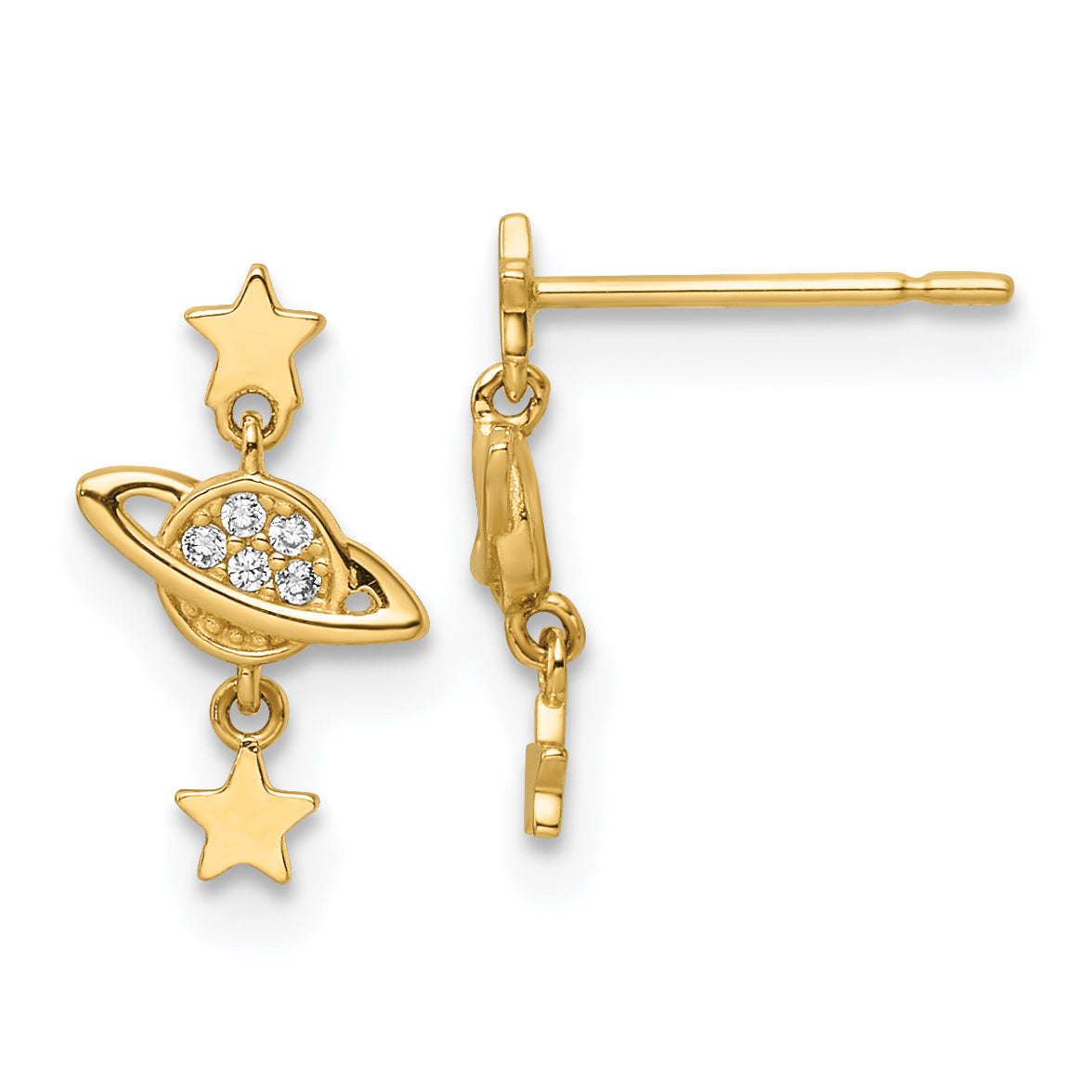 14k CZ Saturn & Stars Dangle Post Earrings Main image