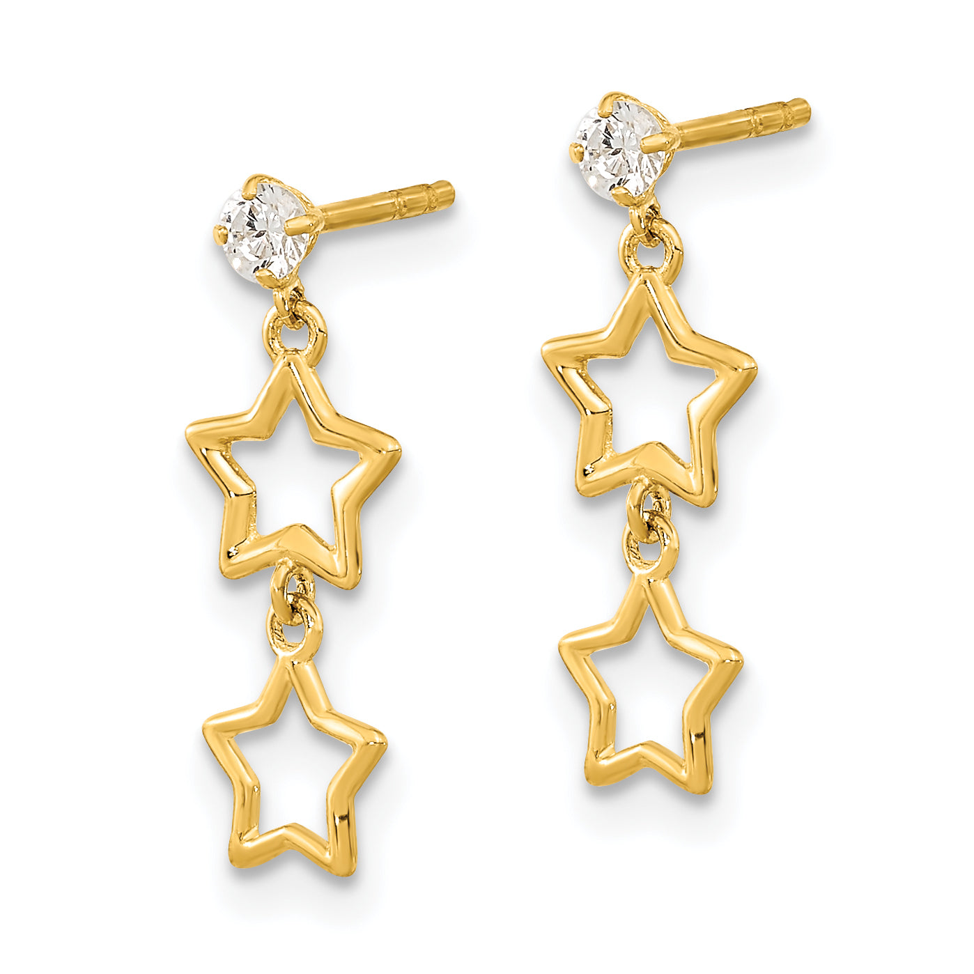 14K Polished Dangle Star with CZ Post Earrings Secondary image