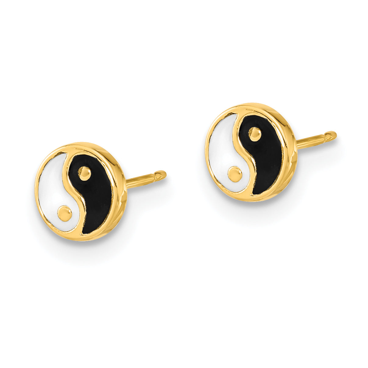 14K Gold Black/White Enamel Yin and Yang Post Earrings Secondary image