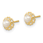 14K Polished Small Heart Petals with FW Cultured Pear Post Earrings