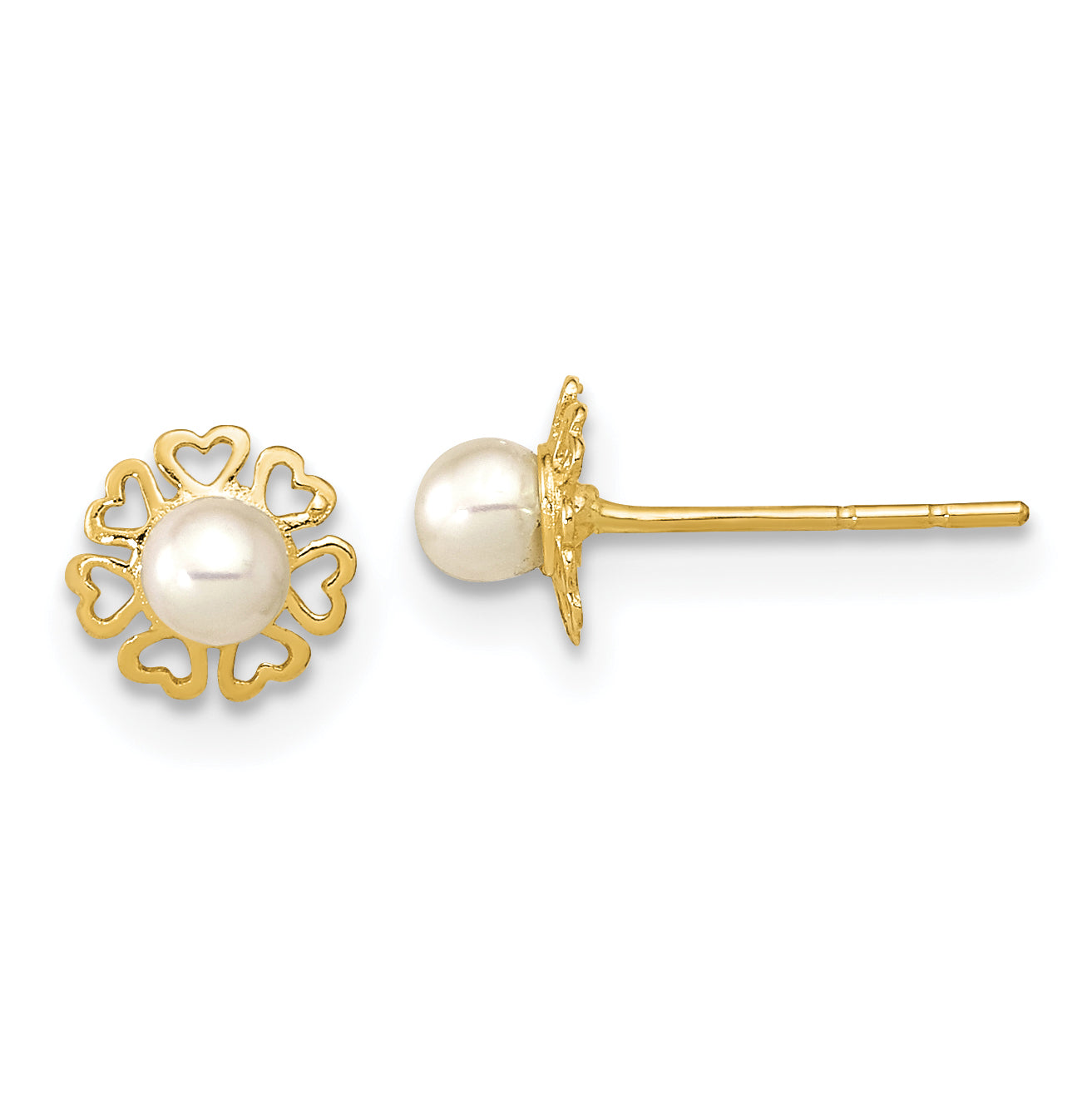 14K Polished Small Heart Petals with FW Cultured Pear Post Earrings Main image