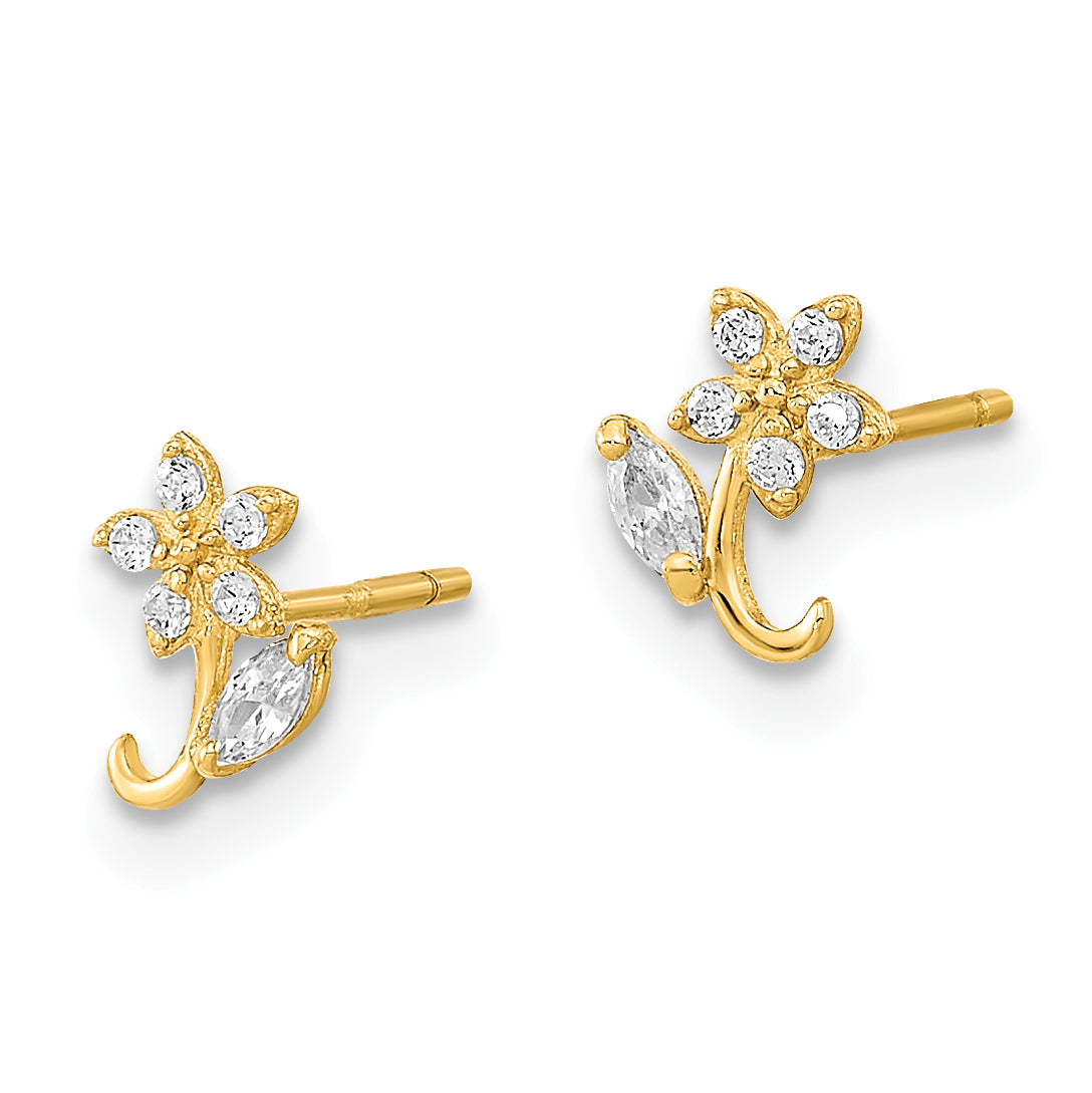14K Polished Flower CZ Post Earrings Secondary image