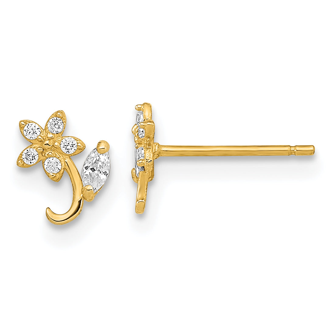 14K Polished Flower CZ Post Earrings Main image