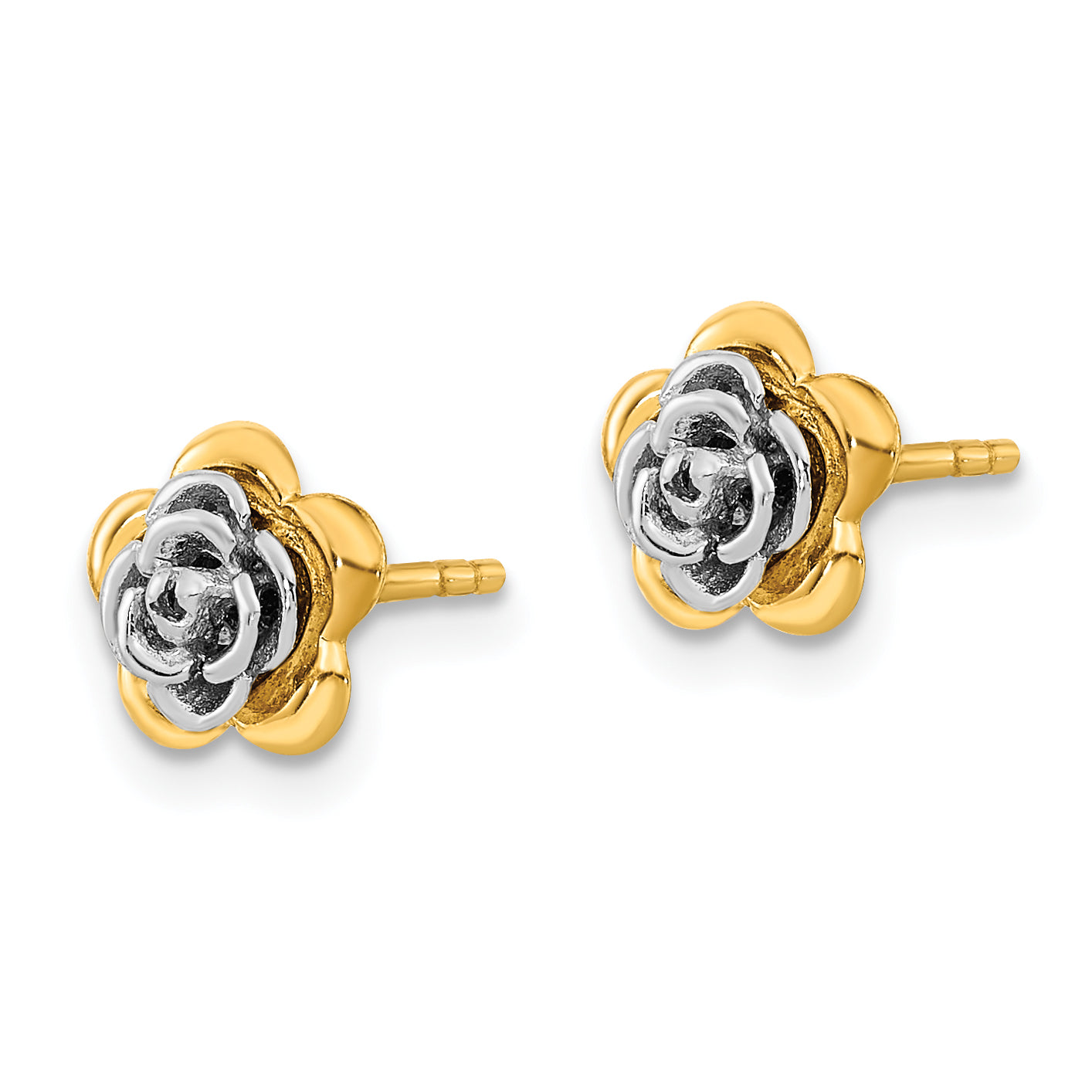14K Two-tone Flower Post Earrings Secondary image