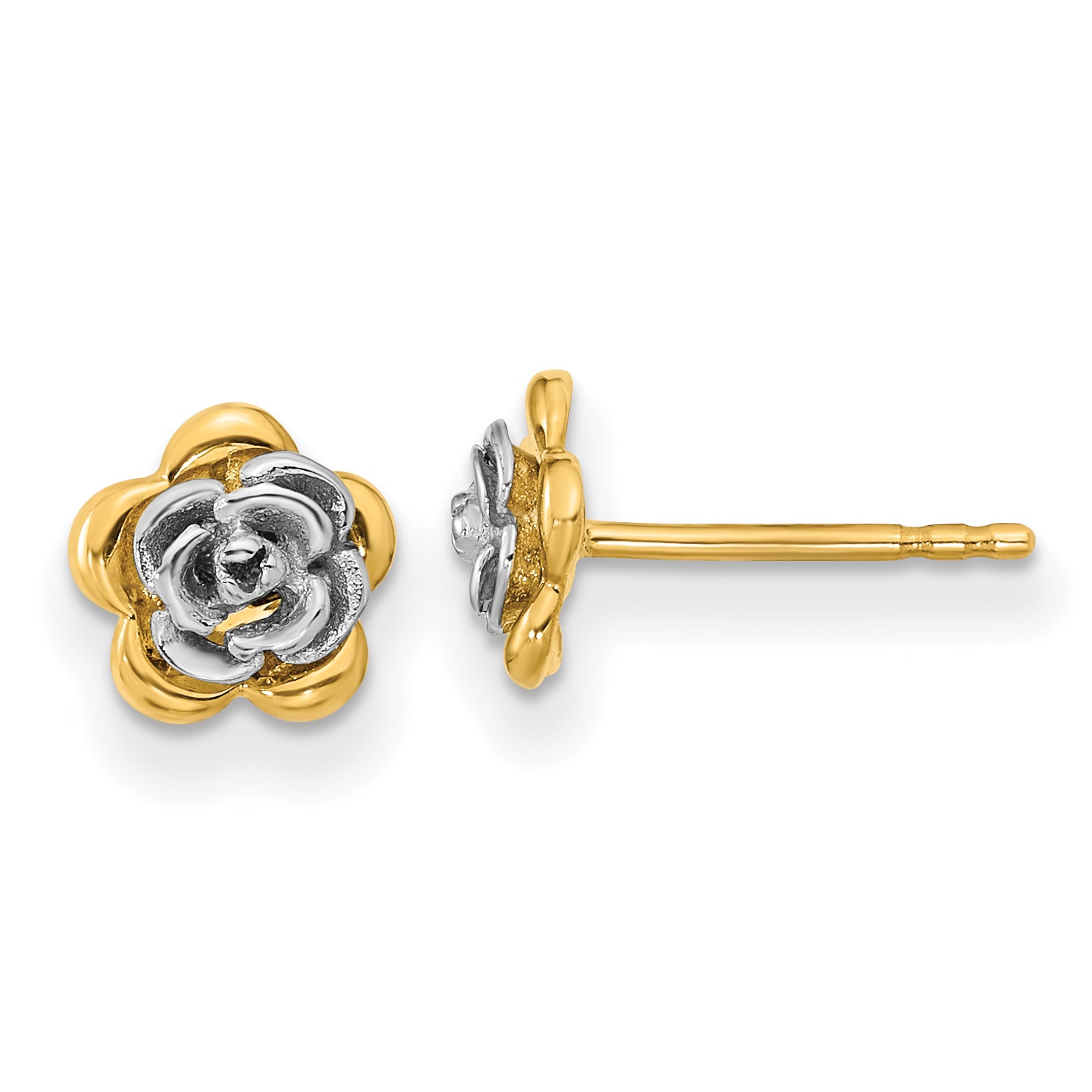 14K Two-tone Flower Post Earrings Main image