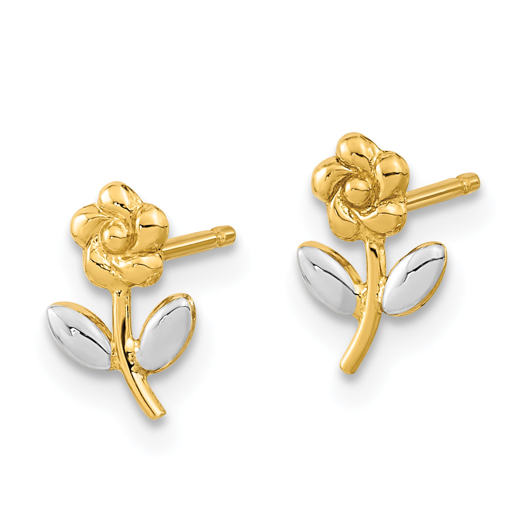 14K and Rhodium Flower Post Earrings Secondary image