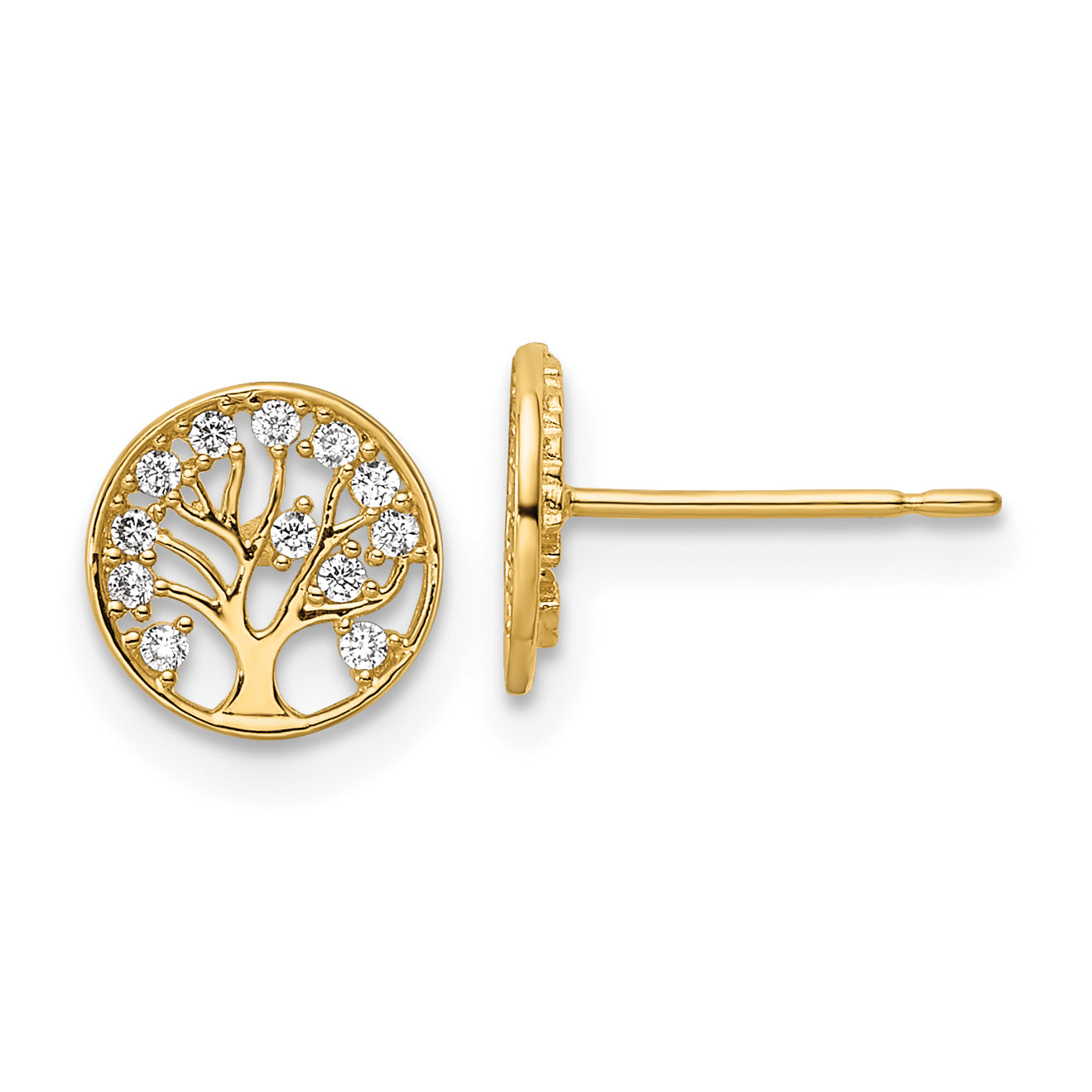 14k CZ Tree of Life Post Earrings Main image