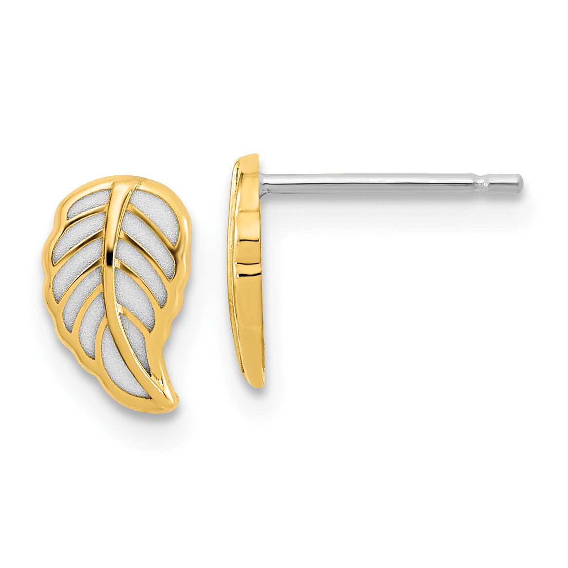 14K Two Tone Leaf Post Earrings Main image
