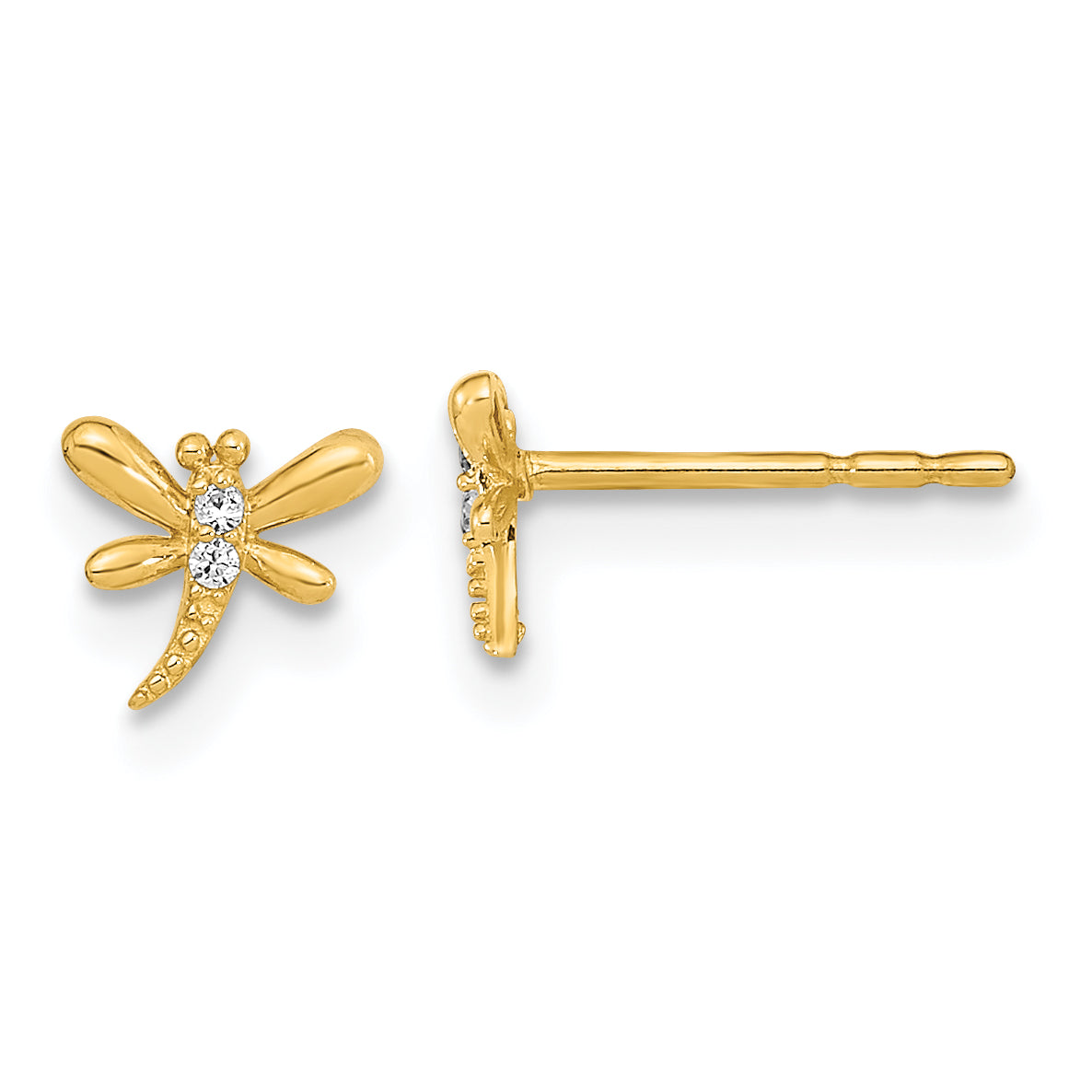 14K Polished Dragonfly with CZ Post Earrings Main image