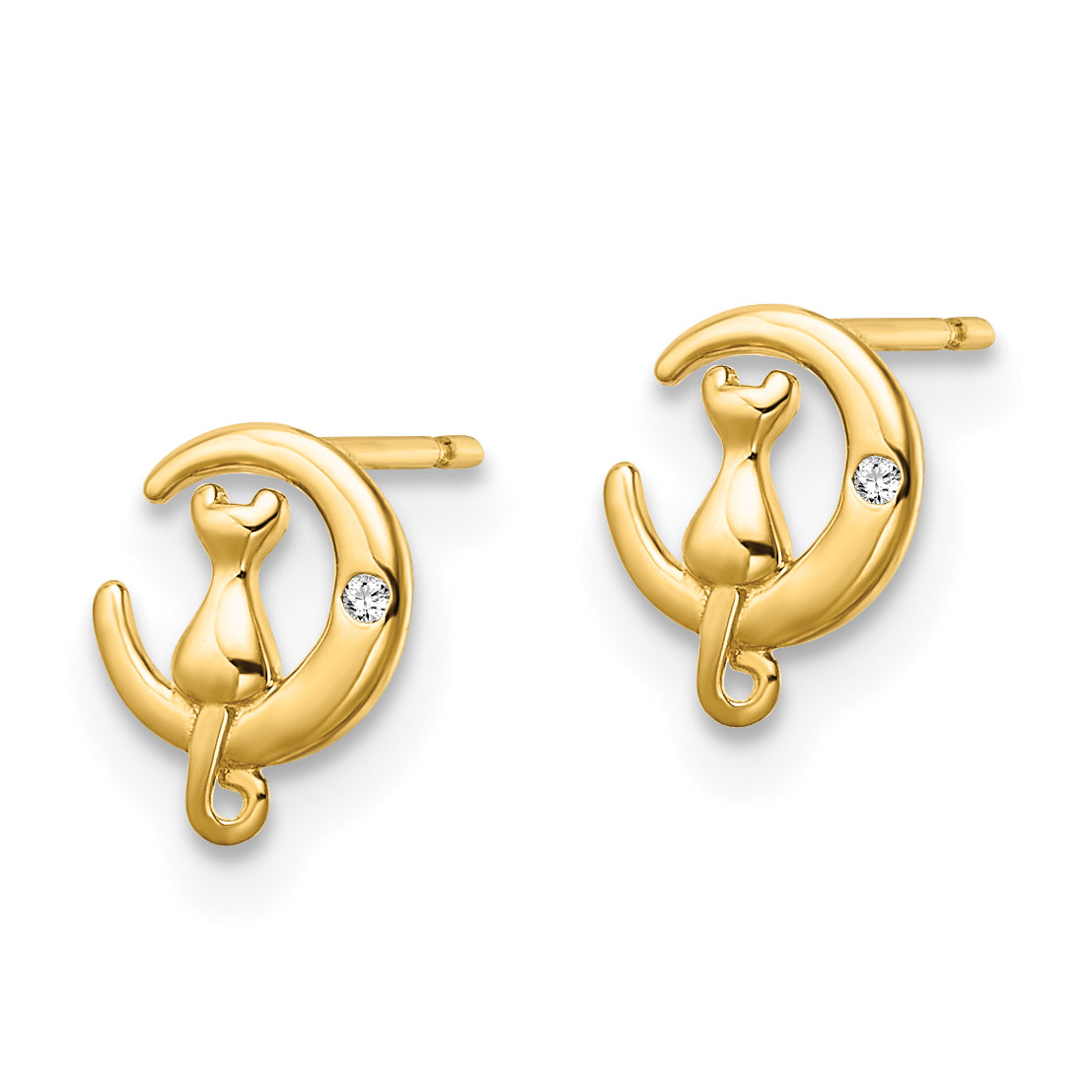 14k CZ Cat on the Moon Post Earrings Secondary image