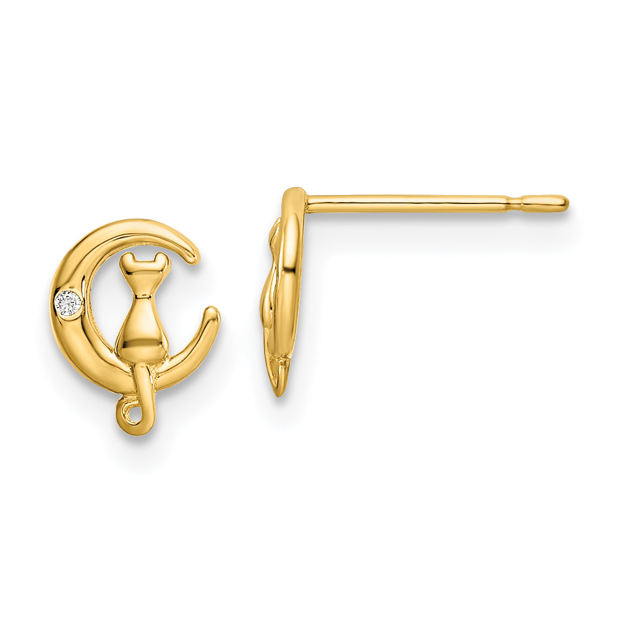 14k CZ Cat on the Moon Post Earrings Main image