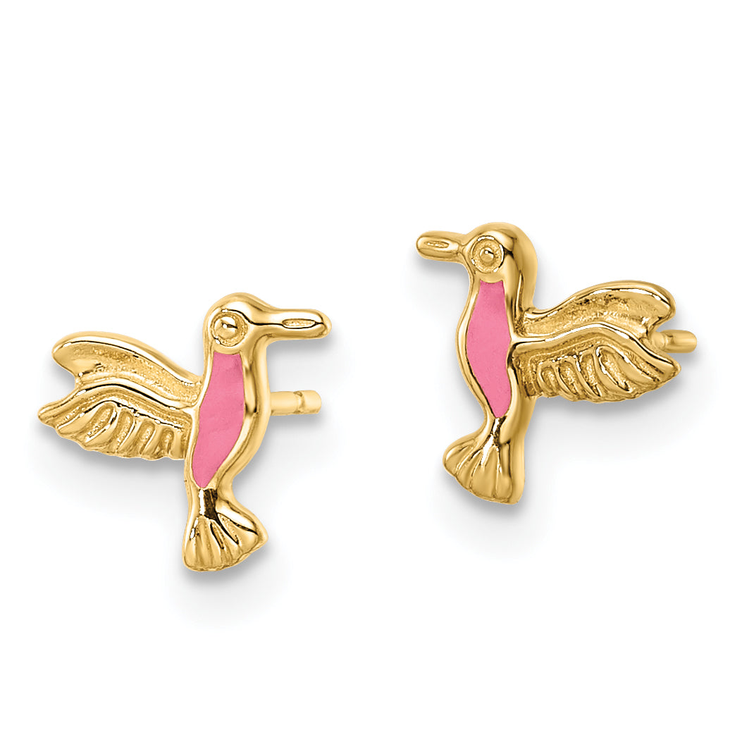 14k Pink Enamel Hummingbird Post Earrings Secondary image