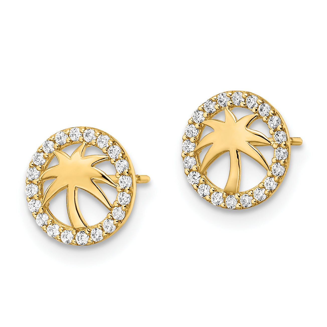 14k CZ Palm Tree Post Earrings Secondary image