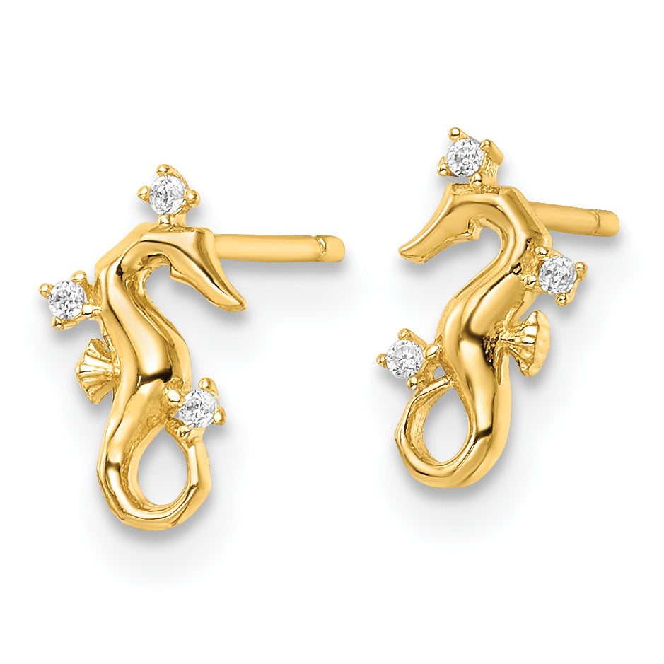 14k Yellow Gold Polished CZ Seahorse Post Earrings Secondary image