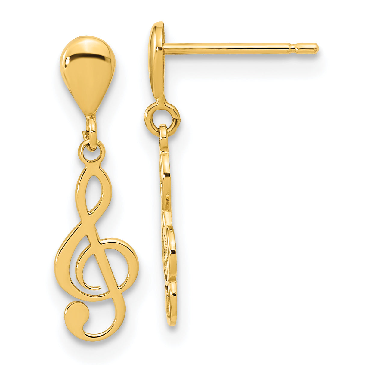 14K Polished Treble Clef Dangle Earrings Main image