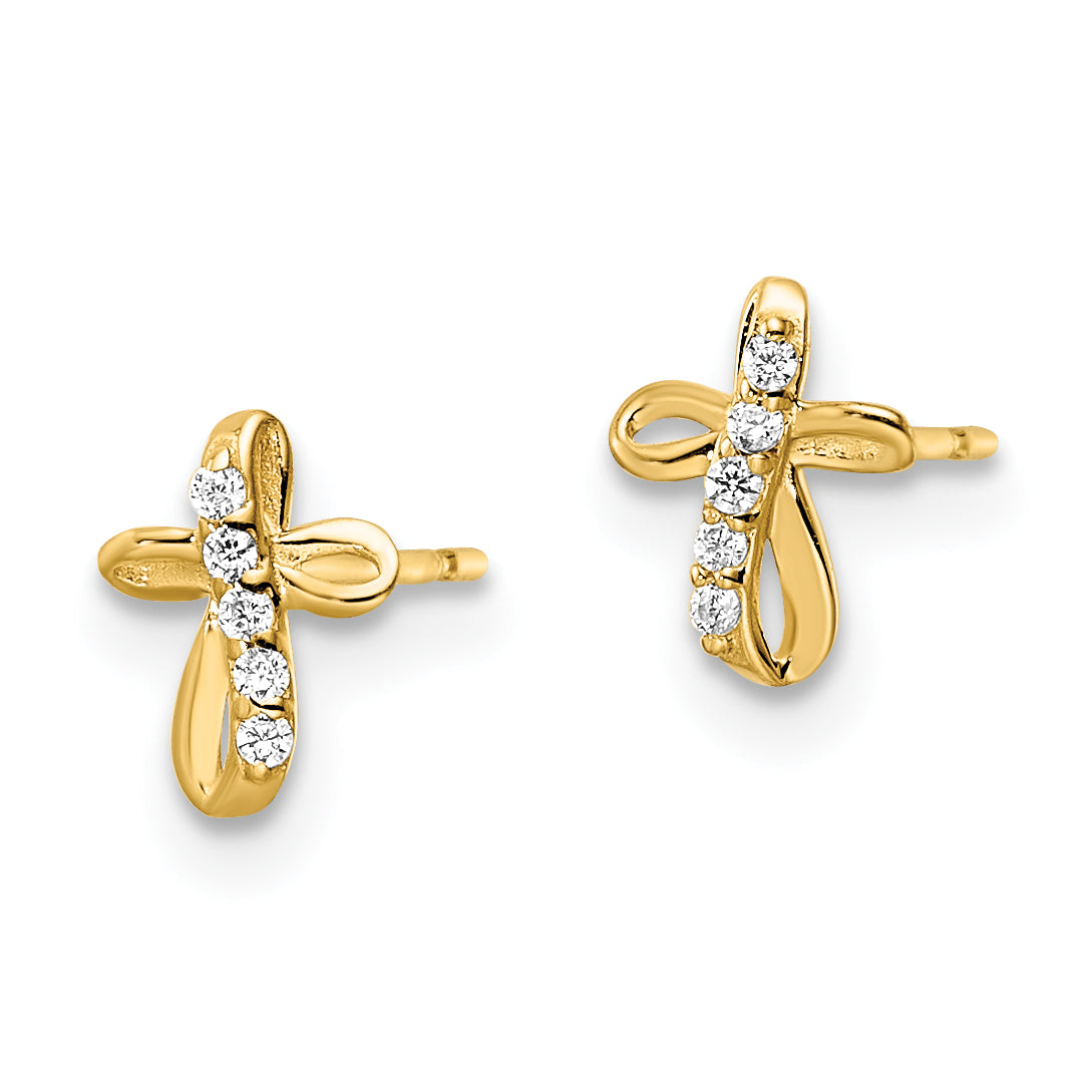 14k CZ Cross Post Earrings Secondary image