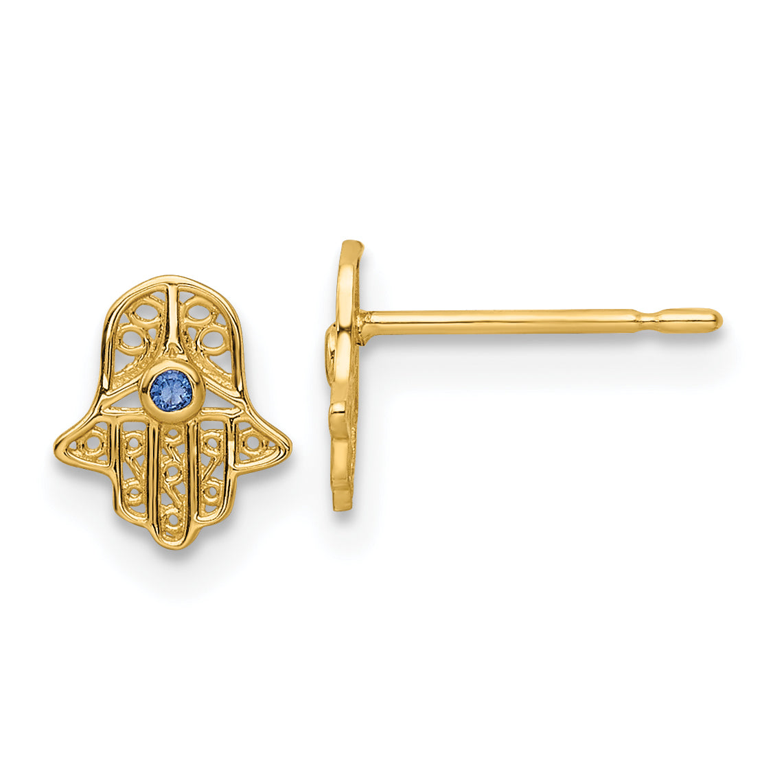 14k Blue Glass Stone Hamsa Post Earrings Main image