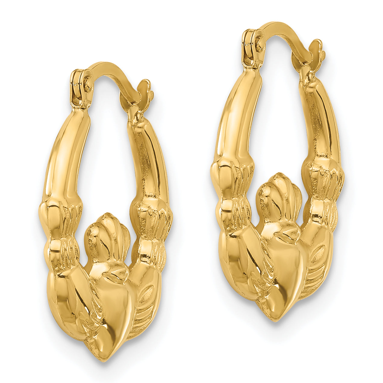 14K Polished Claddagh Hoop Earrings Secondary image