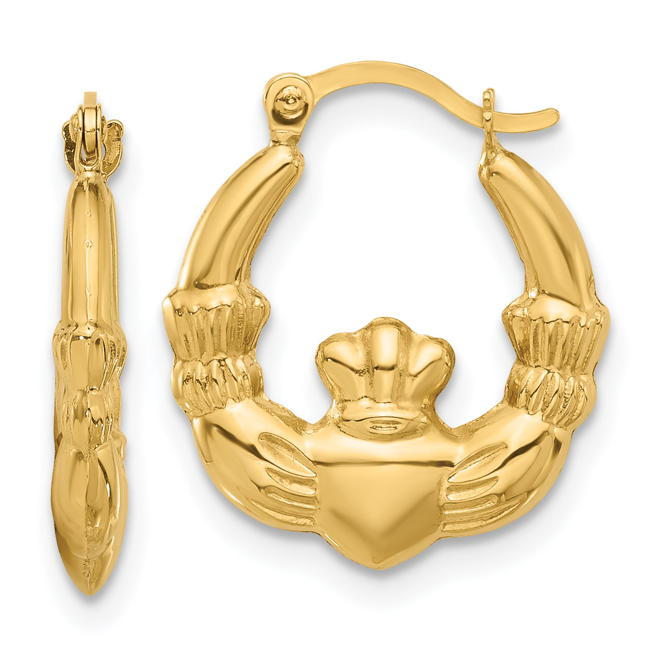14K Polished Claddagh Hoop Earrings Main image