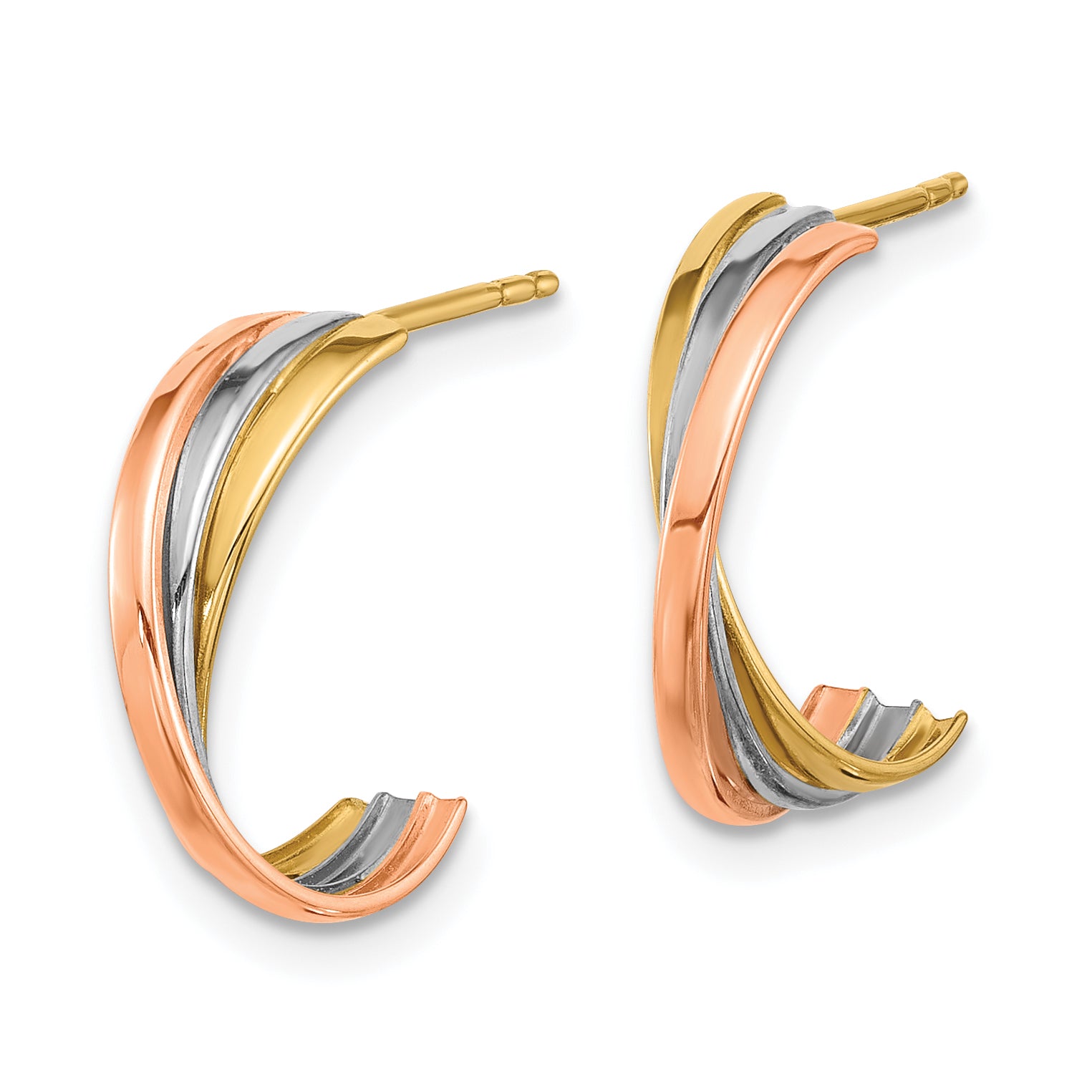14K Twisted Tri-color Hoop Post Earrings Secondary image