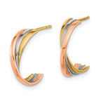 14K Twisted Tri-color Hoop Post Earrings