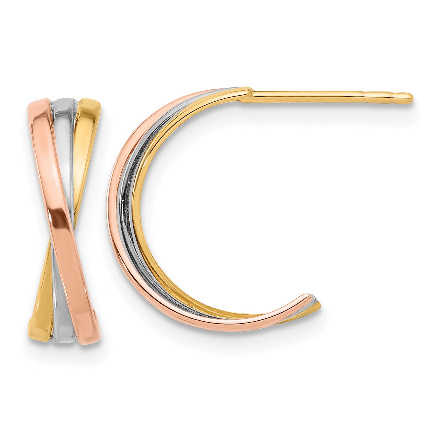 14K Twisted Tri-color Hoop Post Earrings Main image