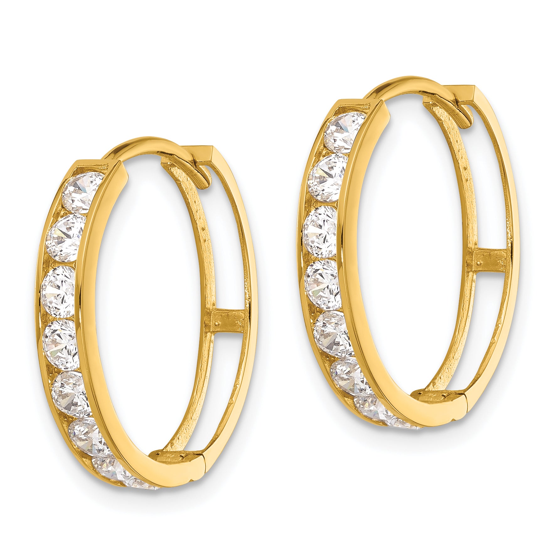 14k Polished CZ 4x20mm Huggie Hoop Earrings Secondary image