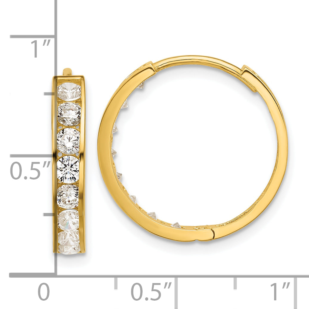 14k Polished CZ 4x20mm Huggie Hoop Earrings