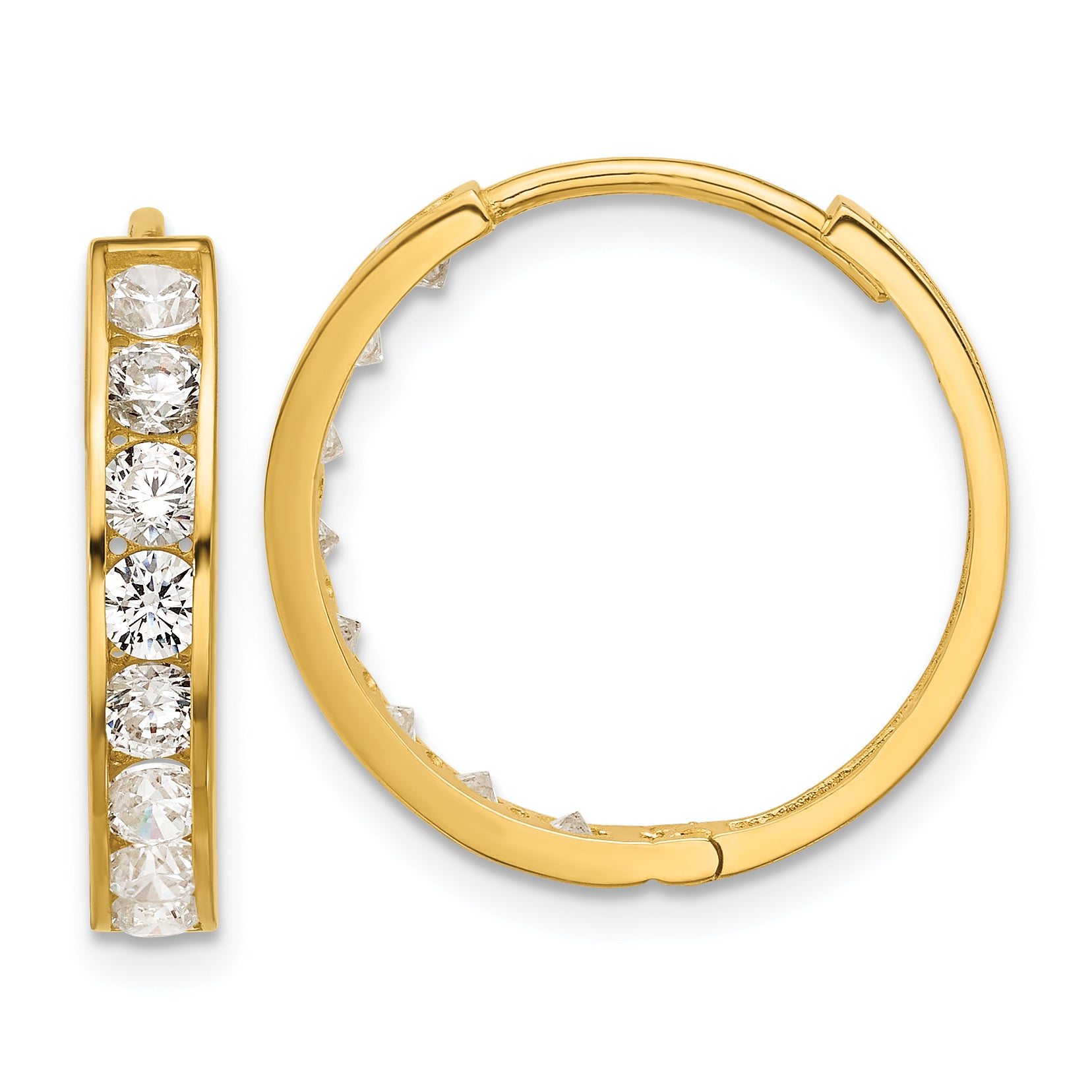 14k Polished CZ 4x20mm Huggie Hoop Earrings Main image