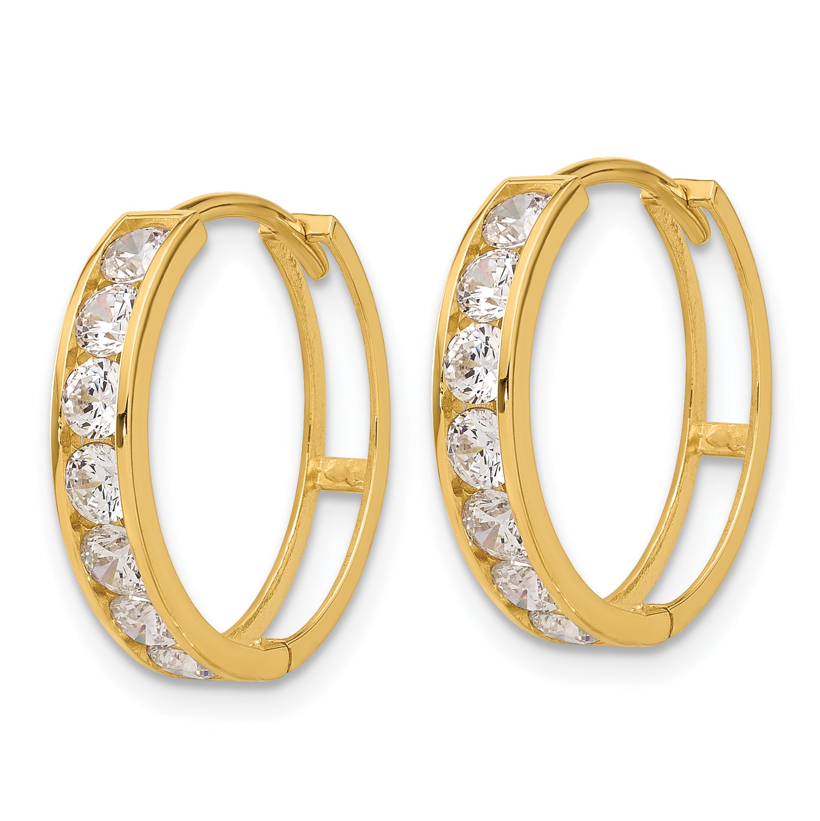 14k Polished CZ 4x18mm Huggie Hoop Earrings Secondary image