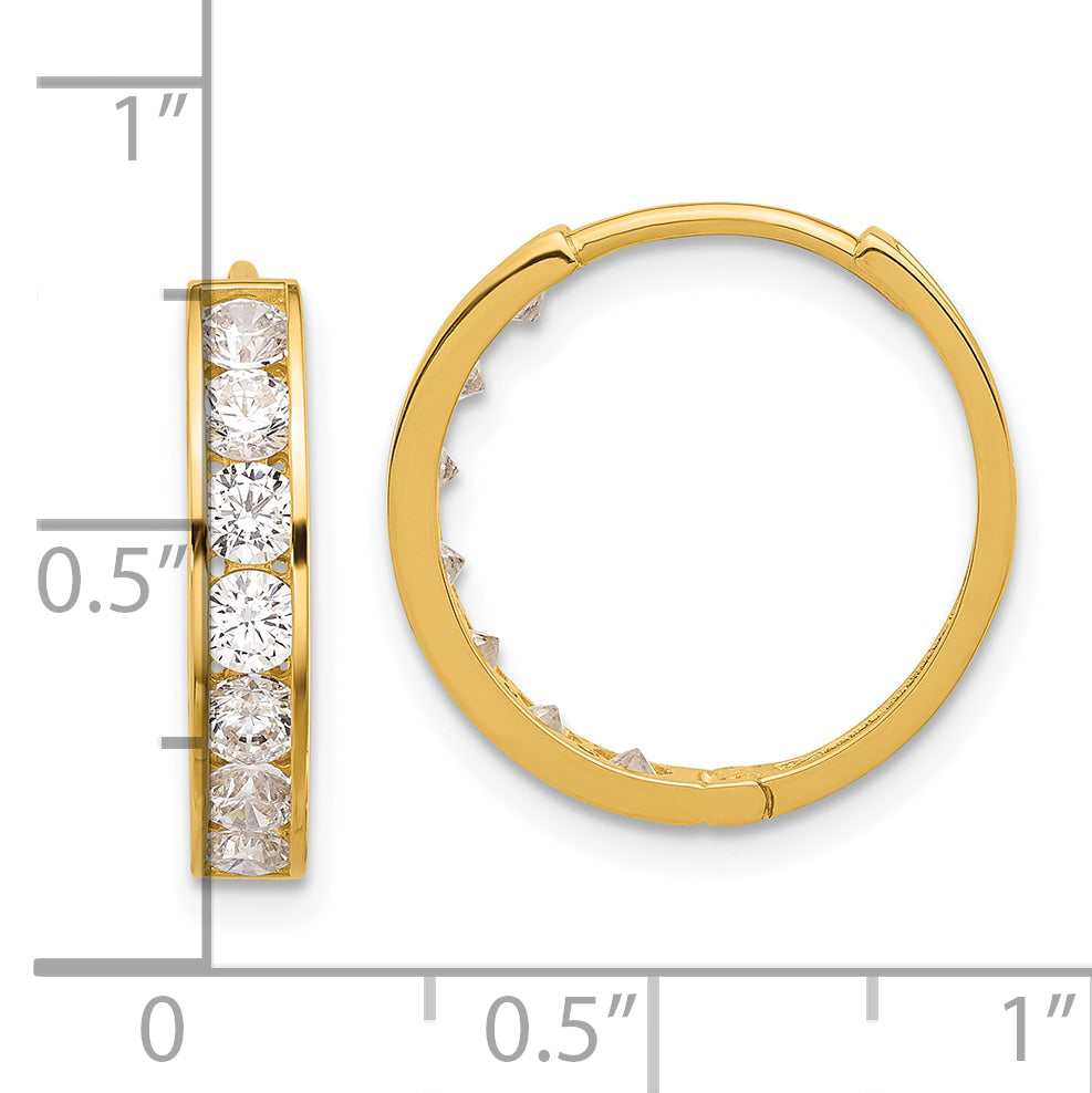 14k Polished CZ 4x18mm Huggie Hoop Earrings