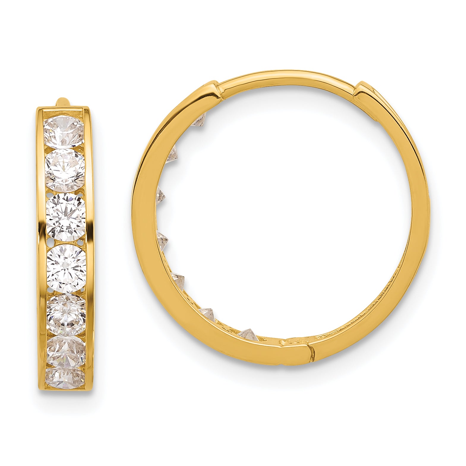 14k Polished CZ 4x18mm Huggie Hoop Earrings Main image