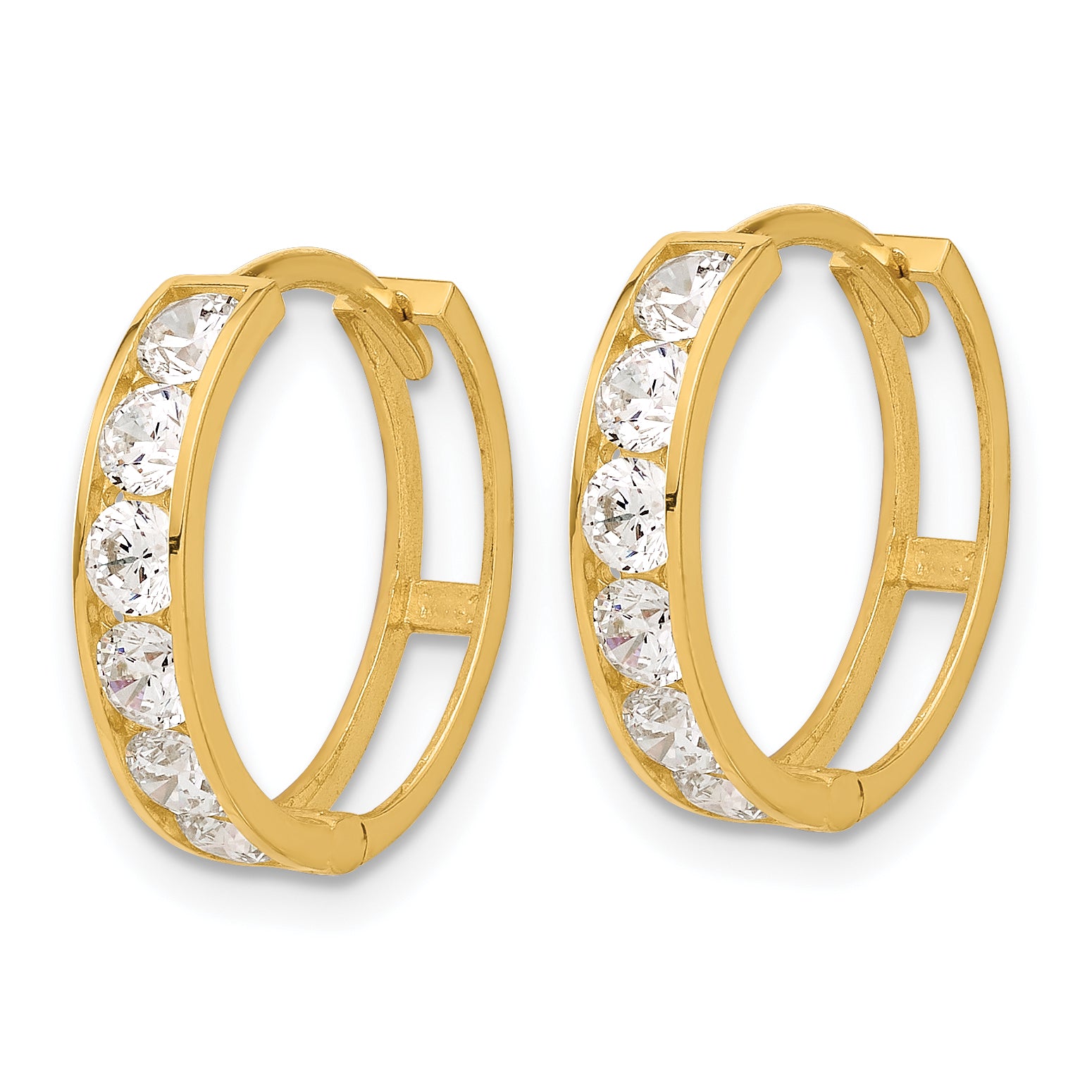 14k Polished CZ 4x16mm Huggie Hoop Earrings Secondary image
