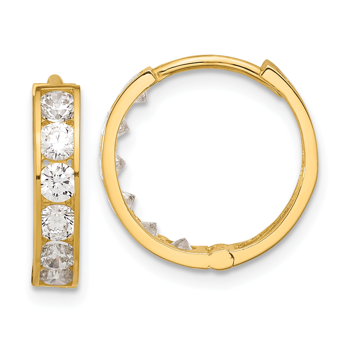 14k Polished CZ 4x16mm Huggie Hoop Earrings Main image