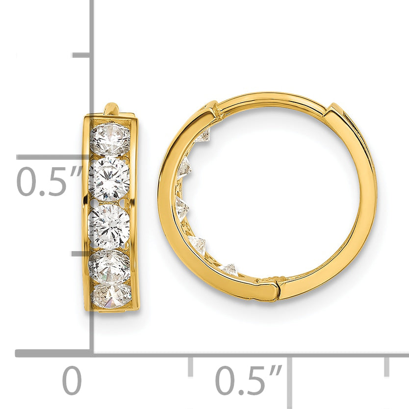 14k Polished CZ 4x14mm Huggie Hoop Earrings