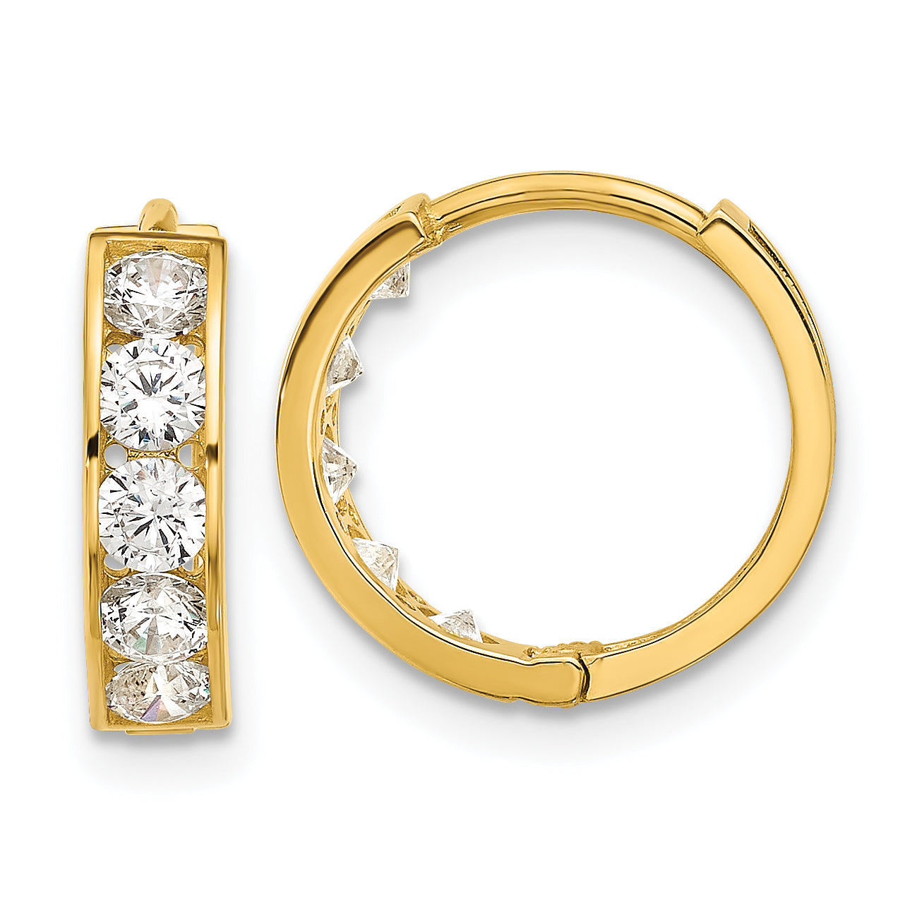 14k Polished CZ 4x14mm Huggie Hoop Earrings Main image