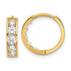 14k Polished CZ 4x14mm Huggie Hoop Earrings