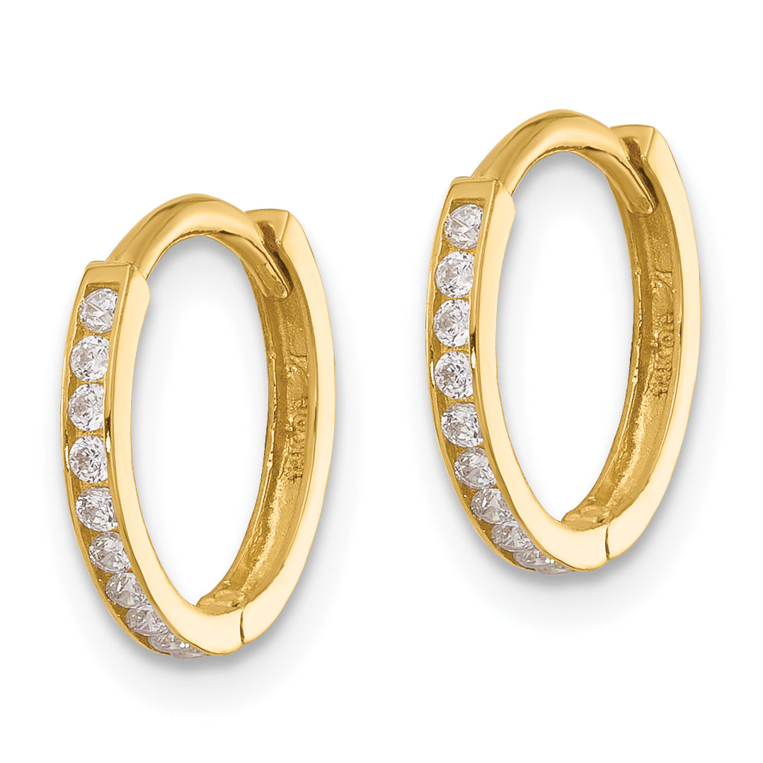 14k Polished CZ and D/C 1.5mm Huggie Hoop Earrings Secondary image