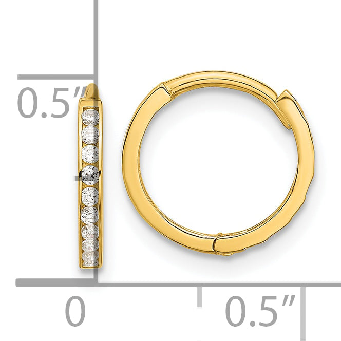 14k Polished CZ and D/C 1.5mm Huggie Hoop Earrings