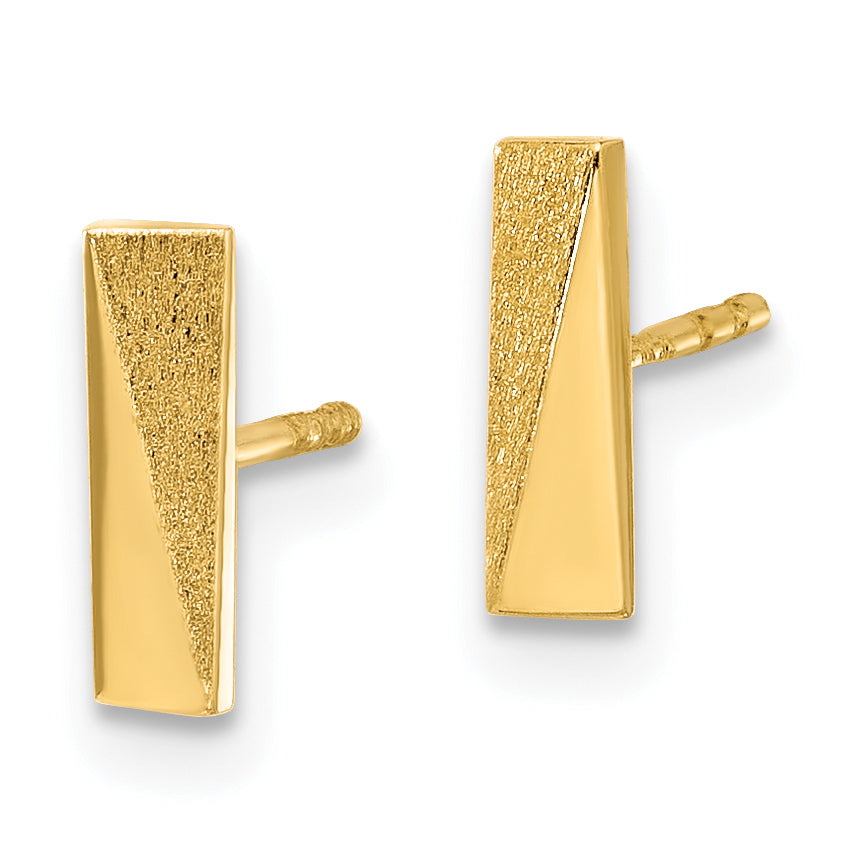 14K Polished and Satin Bar Post Earrings Secondary image