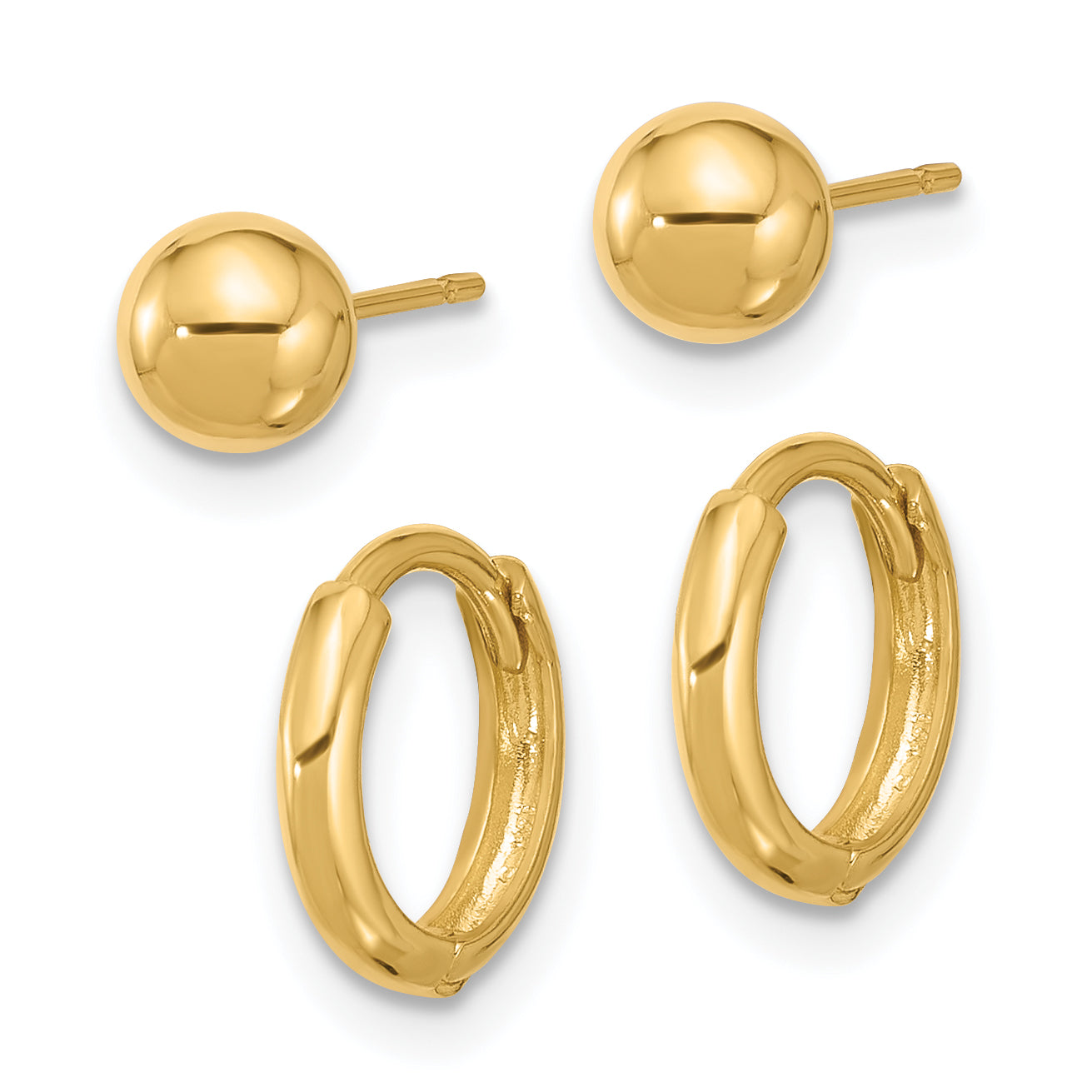 14K Polished 5mm Ball and Hinged Hoop Earring Set Secondary image