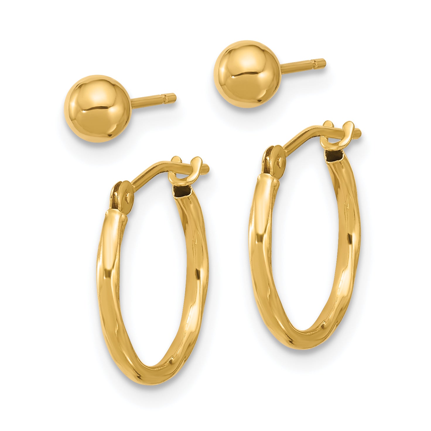14K Polished 4mm Ball and Twisted Hoop Earring Set Secondary image