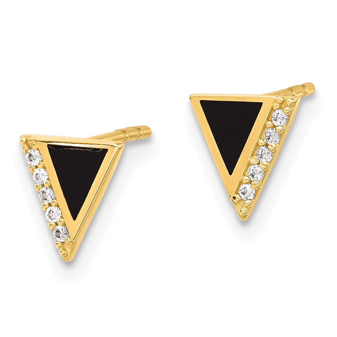 14K CZ Black Epoxy Triangle Post Earrings Secondary image