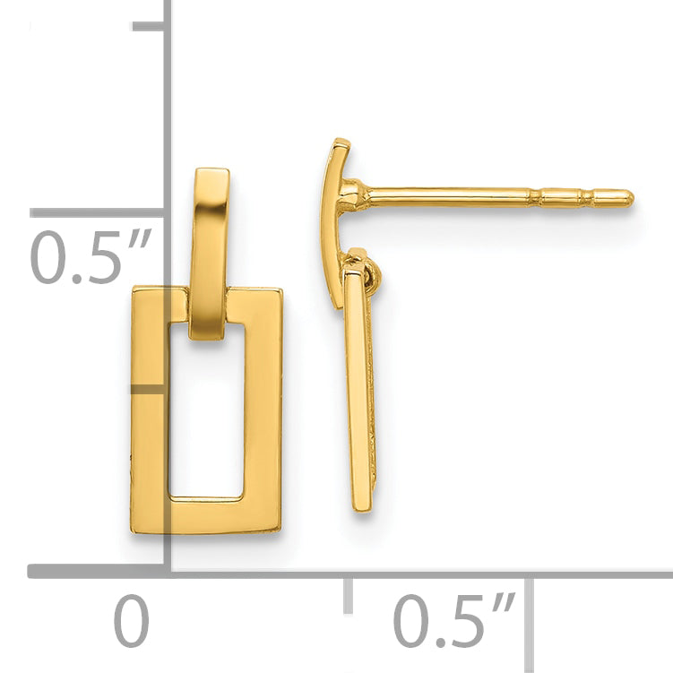 14K Polished Rectangle Post Dangle Earrings