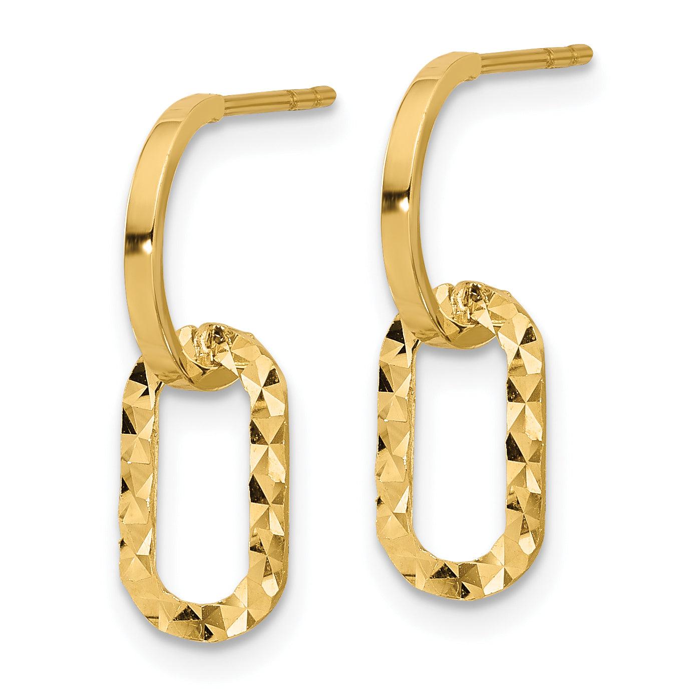 14K Polished and D/C J-Hoop Dangle Post Earrings Secondary image